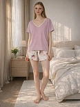 Комплект женский домашний розовый с цветочным принтом