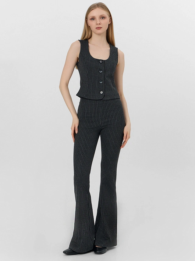 Брюки клеш женские черные в полоску - 3