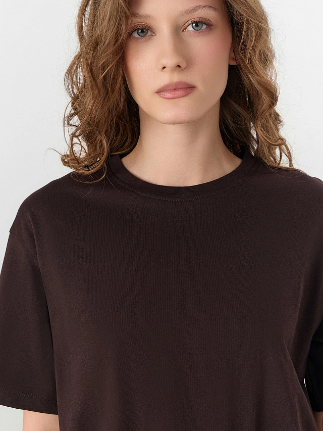 Футболка базовая женская коричневая - 5