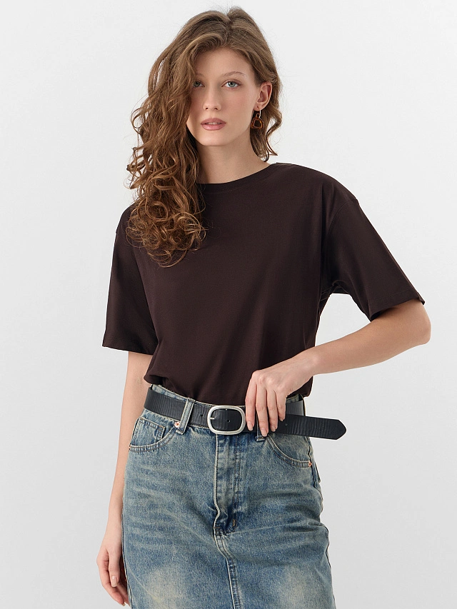 Футболка базовая женская коричневая - 6