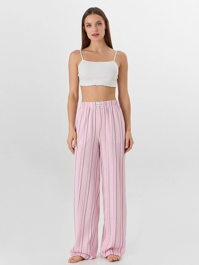 Брюки домашние женские розовые в полоску - 3