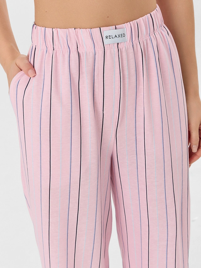 Брюки домашние женские розовые в полоску - 4