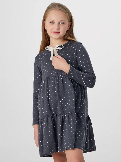 картинка Платье для девочек серое с принтом в горошек от известного бренда одежды для девочек Mark Formelle