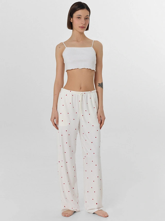 Брюки женские домашние велюровые с сердечками - 4