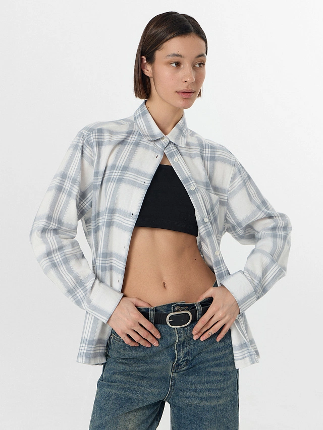 Рубашка женская серая в клетку - 8