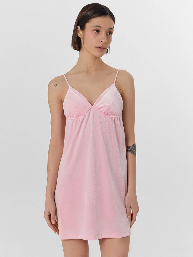 Платье домашнее женское велюровое розовое - 4