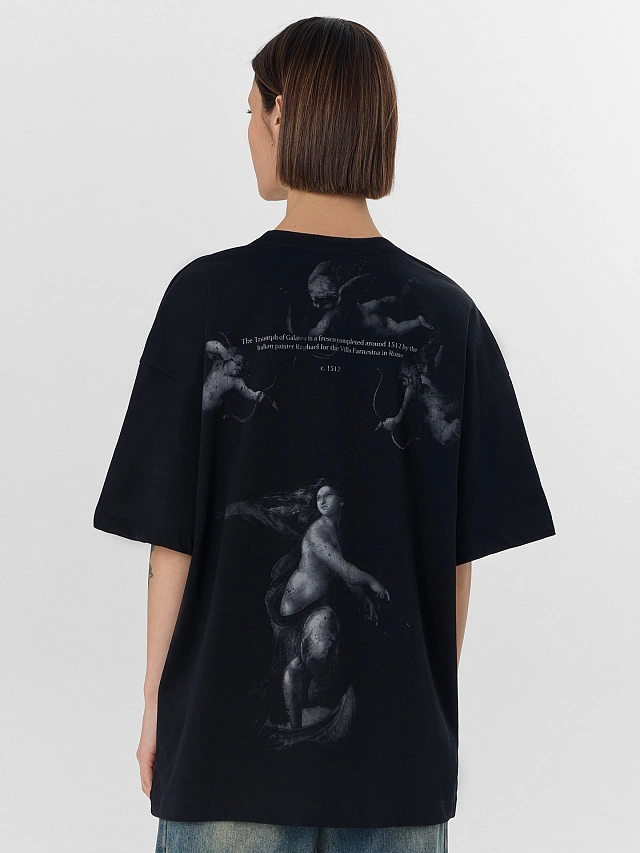 Футболка женская оверсайз черная с принтом - 3