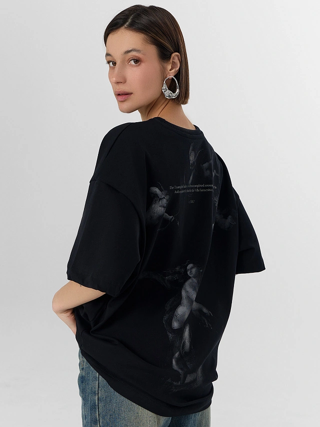 Футболка женская оверсайз черная с принтом - 8