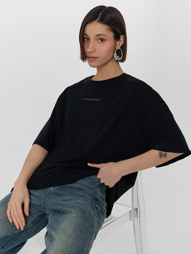 Футболка женская оверсайз черная с принтом - 9