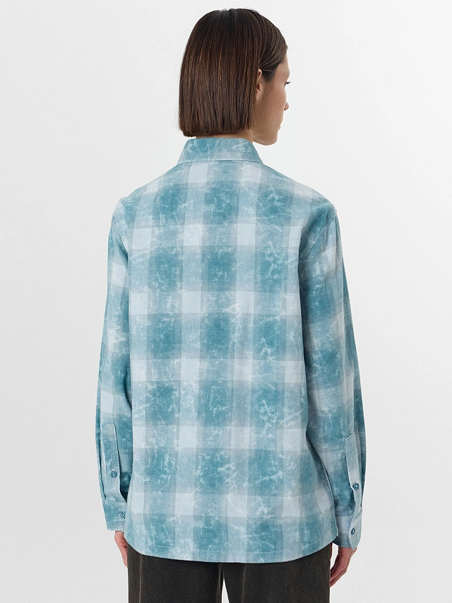 Рубашка женская голубая в клетку - 3