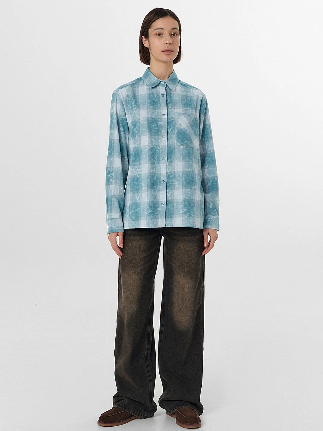 Рубашка женская голубая в клетку - 4