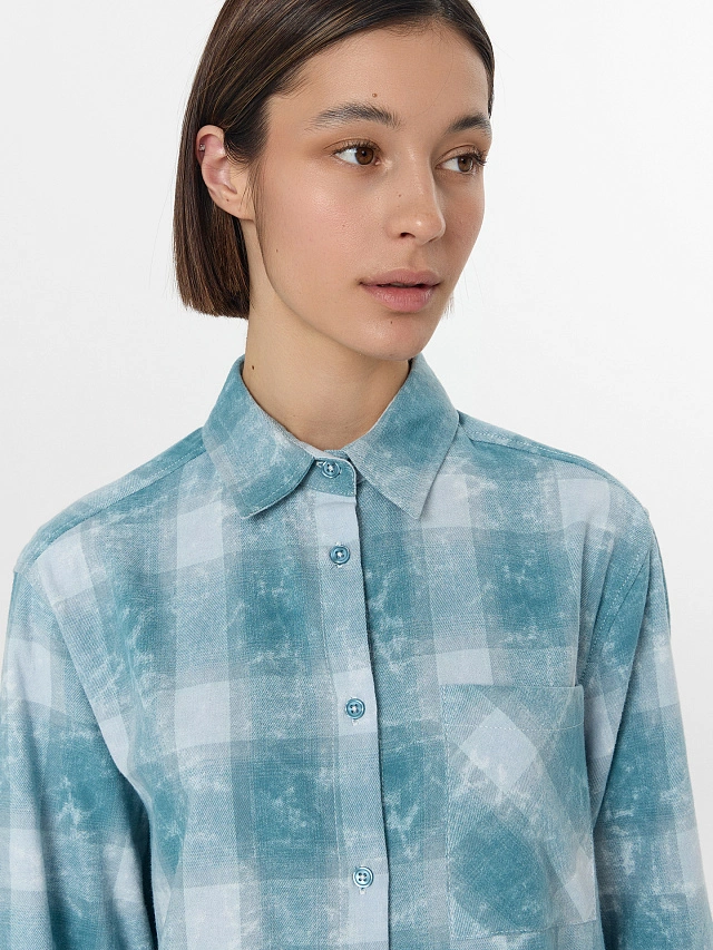 Рубашка женская голубая в клетку - 5