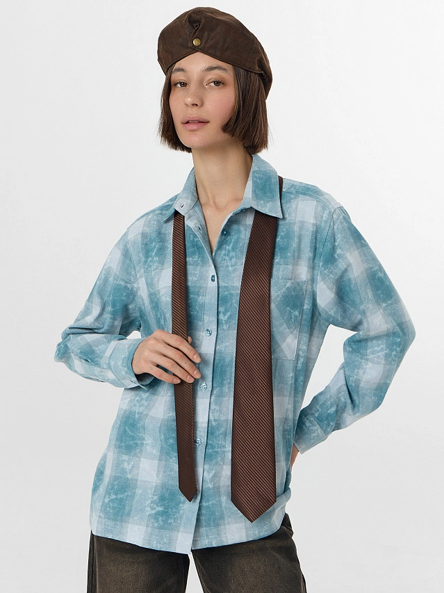 Рубашка женская голубая в клетку - 8