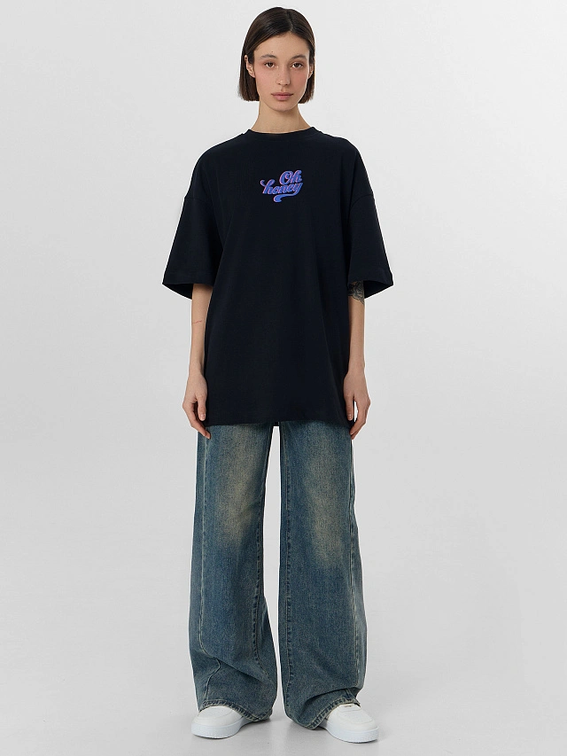 Футболка женская оверсайз черная - 4