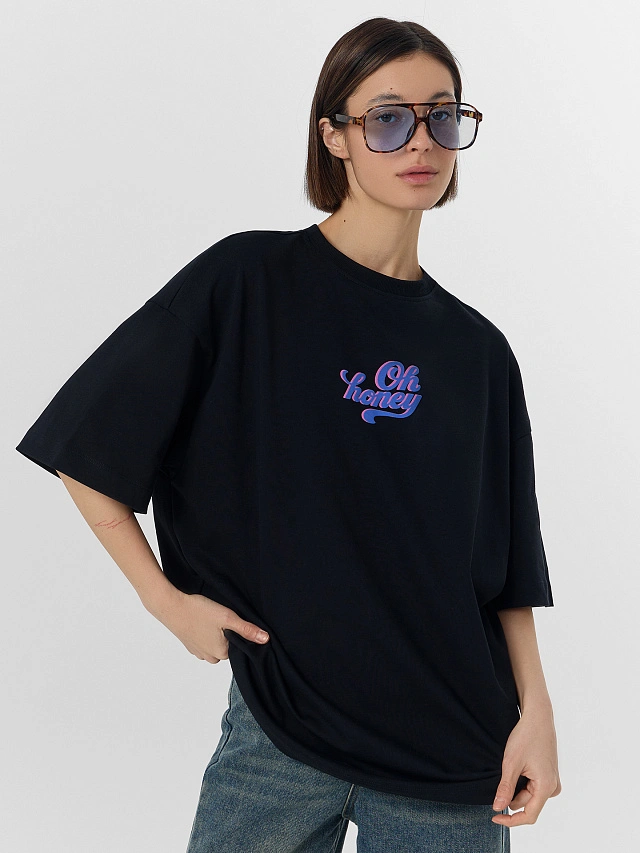 Футболка женская оверсайз черная - 6