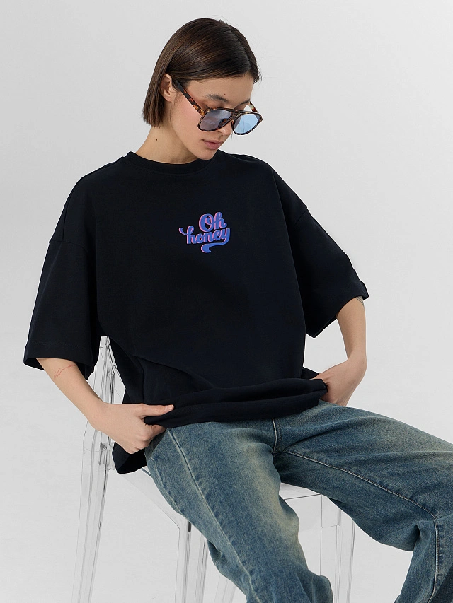 Футболка женская оверсайз черная - 7