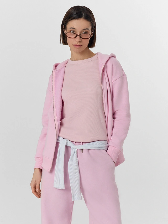 Толстовка женская розовая на молнии - 9