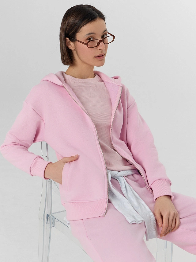 Толстовка женская розовая на молнии - 10