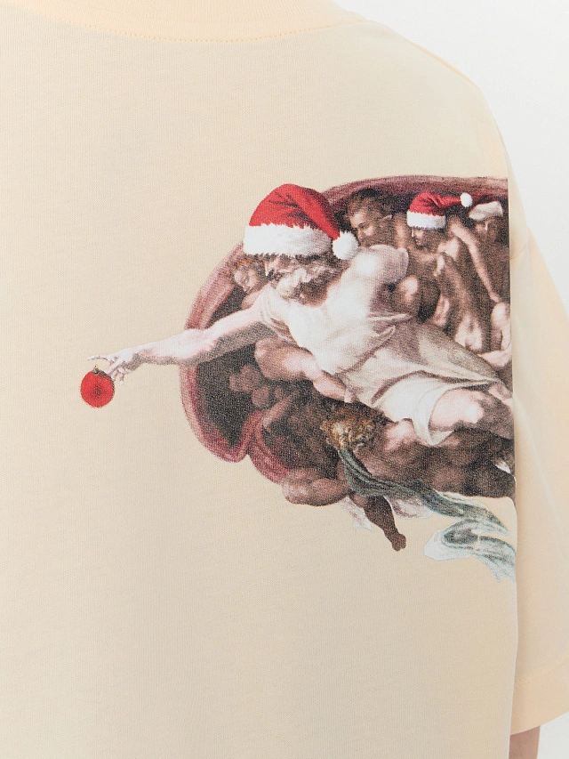 Футболка оверсайз женская бежевая с принтом - 5