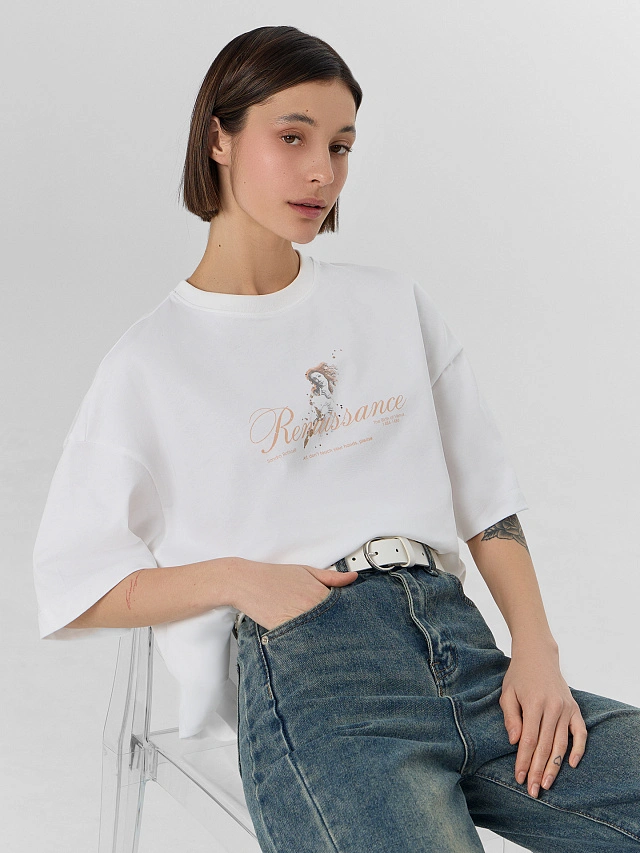 Футболка женская оверсайз белая - 8