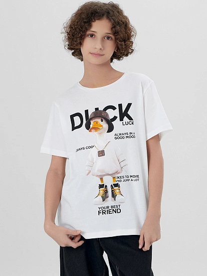 картинка Футболка для мальчиков белая с принтом от магазина одежды для мальчиков от бренда Mark Formelle
