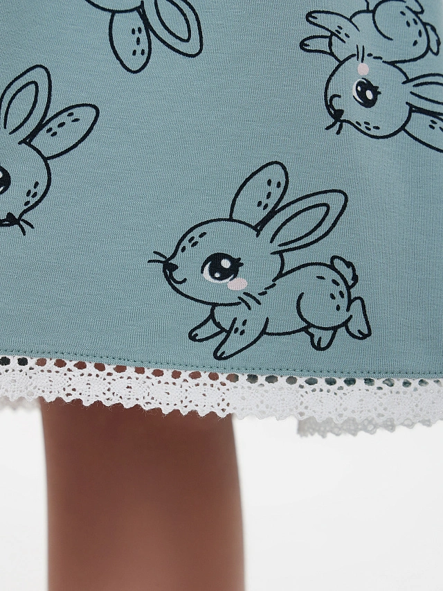 Платье для девочек зеленое с принтом зайчиков - 6