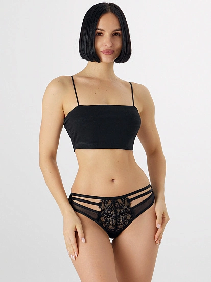 картинка Трусы слипы женские черные кружевные с сеткой от магазина стильной одежды Mark Formelle