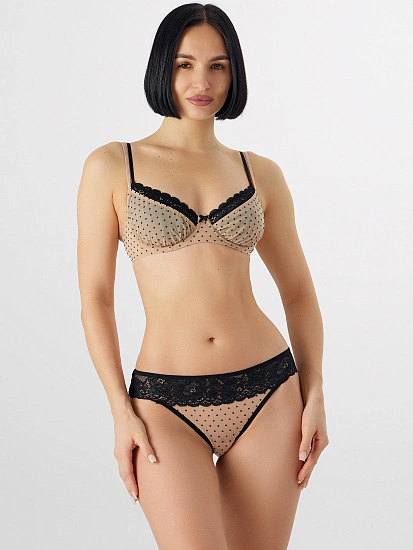 картинка Трусы бразилиана женские бежевые из сетки от магазина стильной одежды Mark Formelle