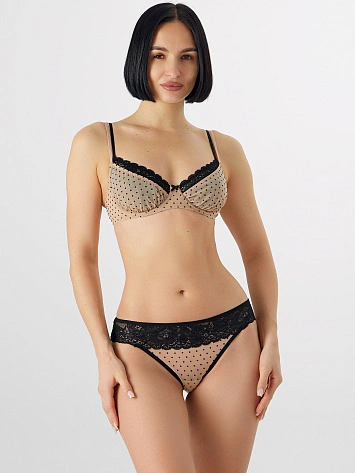 Трусы бразилиана женские бежевые из сетки