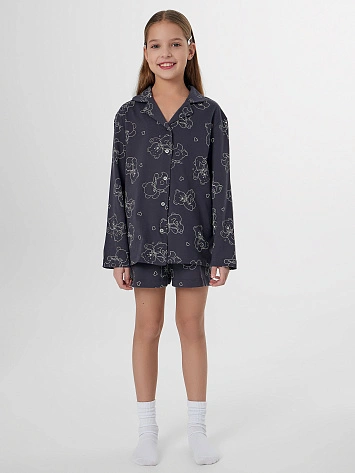 Комплект домашний для девочек серый с принтом