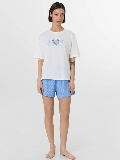 картинка Комплект домашний женский голубой с принтом от магазина стильной одежды Mark Formelle