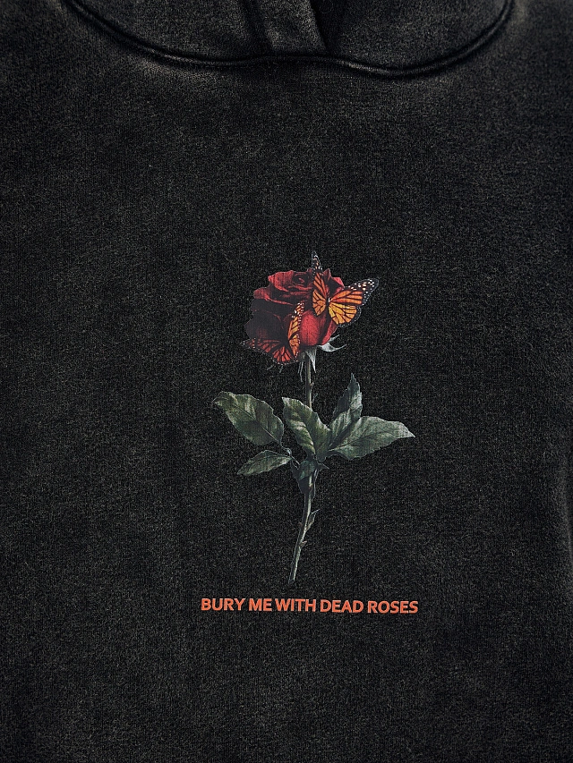 Теплое худи женское черное с начесом и декоративными "рожками" - 8