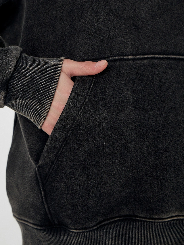 Теплое худи женское черное с начесом и декоративными "рожками" - 9