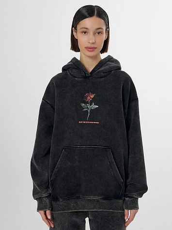 Теплое худи женское черное с начесом и декоративными "рожками"