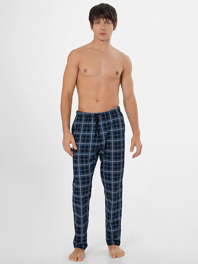 Брюки домашние мужские в синюю клетку - 5
