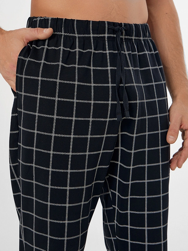 Брюки домашние мужские черные в клетку - 5