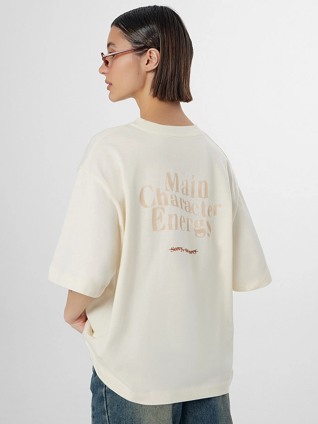 Футболка оверсайз женская бежевая с надписью - 8