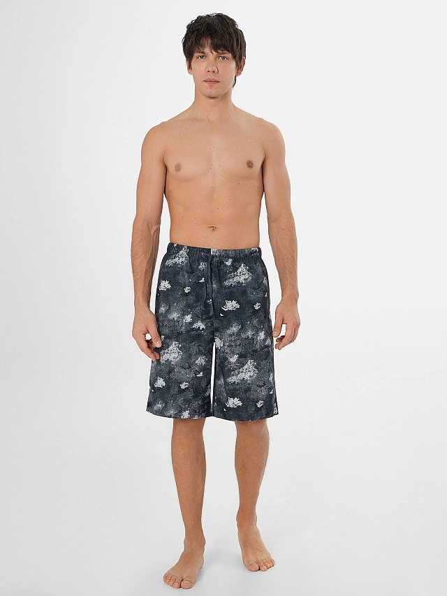 Шорты домашние мужские серые с милитари принтом - 5