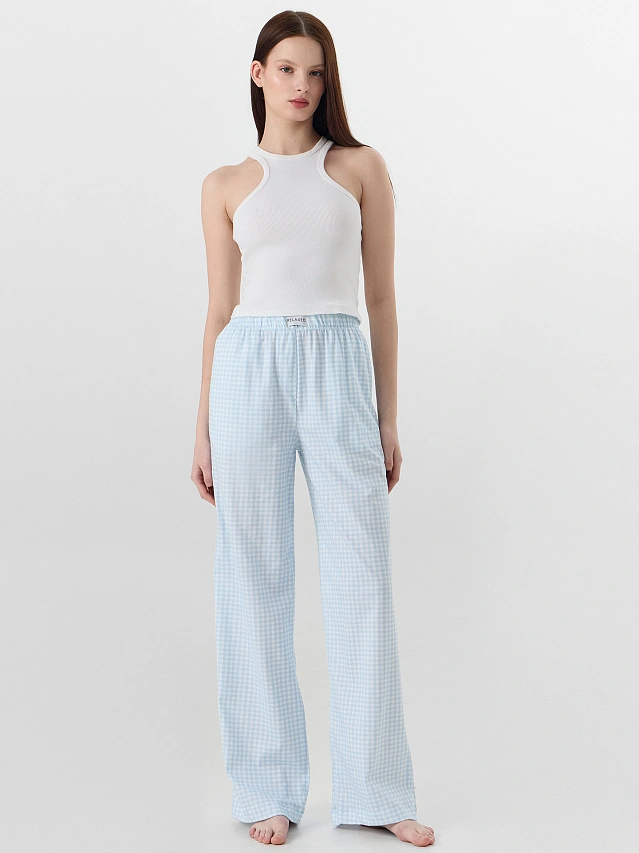 Брюки домашние женские в голубую клетку - 4