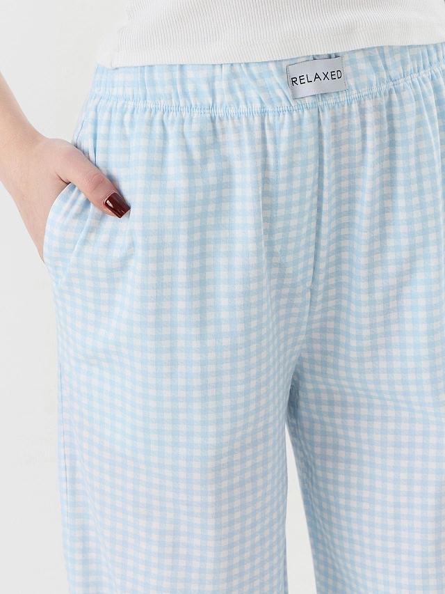 Брюки домашние женские в голубую клетку - 5