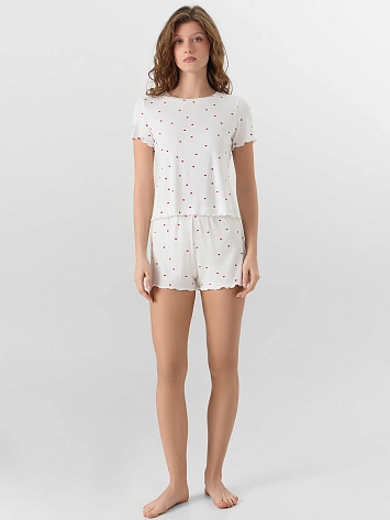 Комплект домашний женский белый с принтом в сердечко