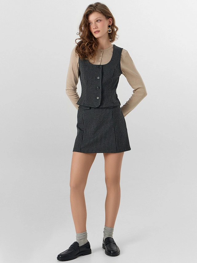 Юбка мини женская серая в полоску - 5