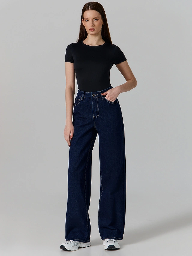 Джинсы женские wide leg темно-синие - 3