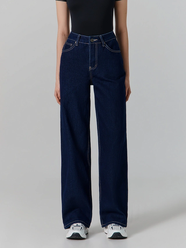 Джинсы женские wide leg темно-синие - 4