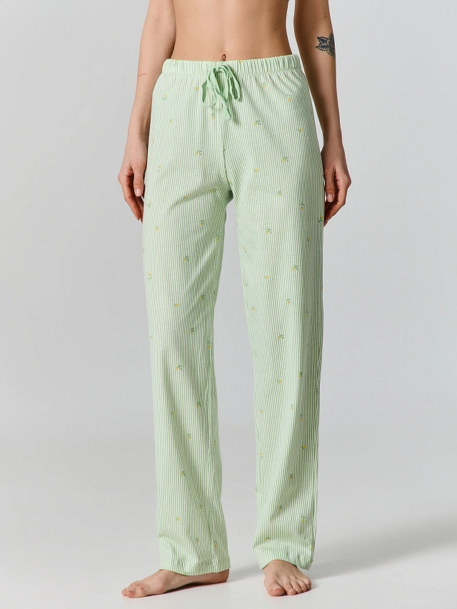 Брюки домашние женские зеленые в полоску - 3