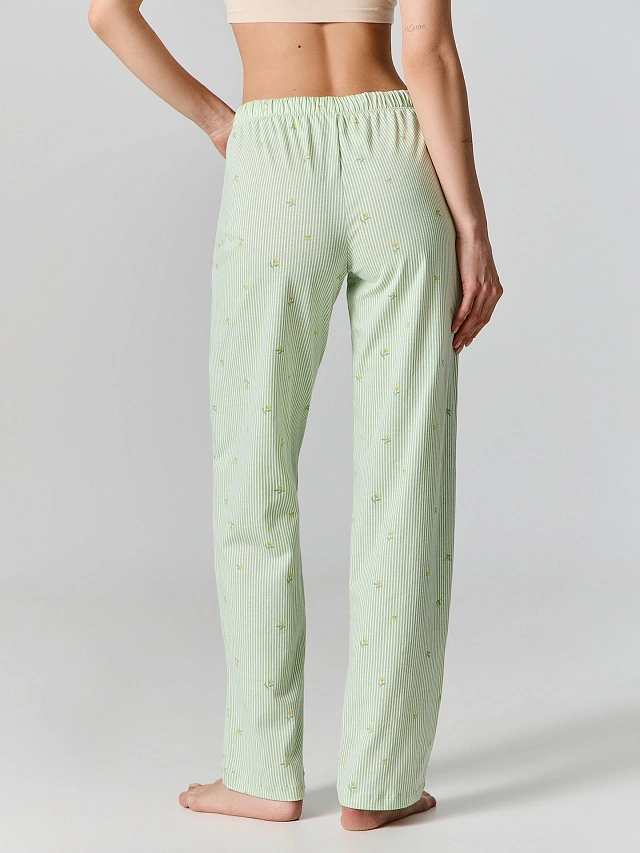 Брюки домашние женские зеленые в полоску - 4