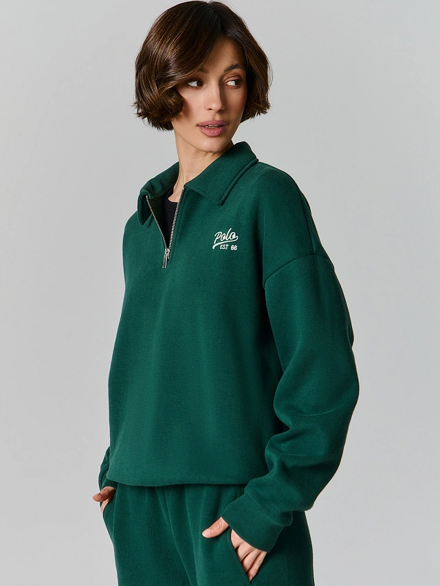 Джемпер женский зеленый с застежкой-молнией - 5