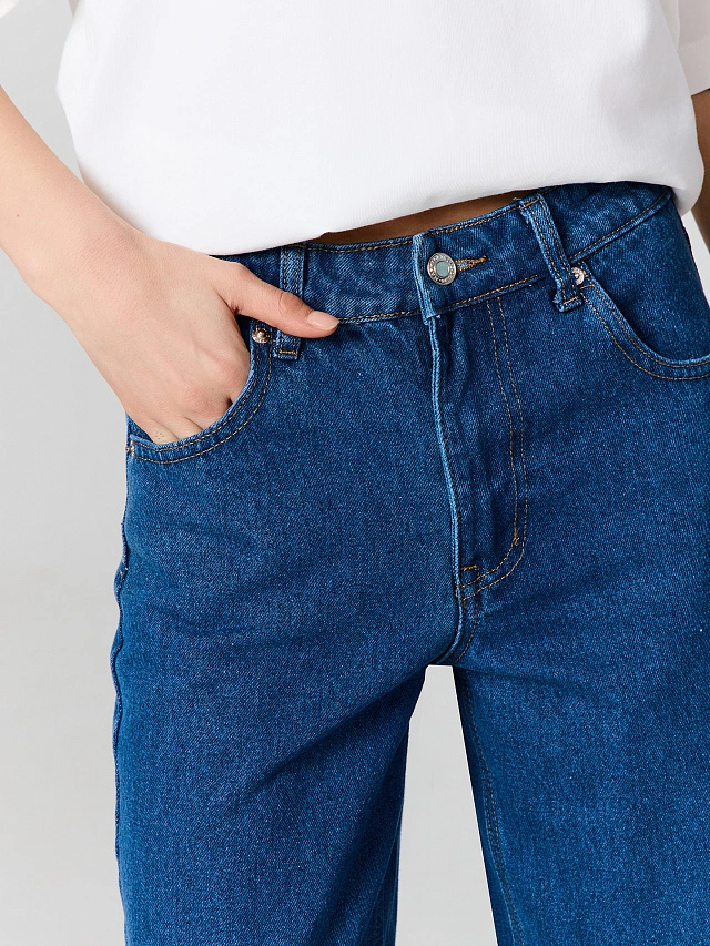 Джинсы женские wide leg темно-синие - 7