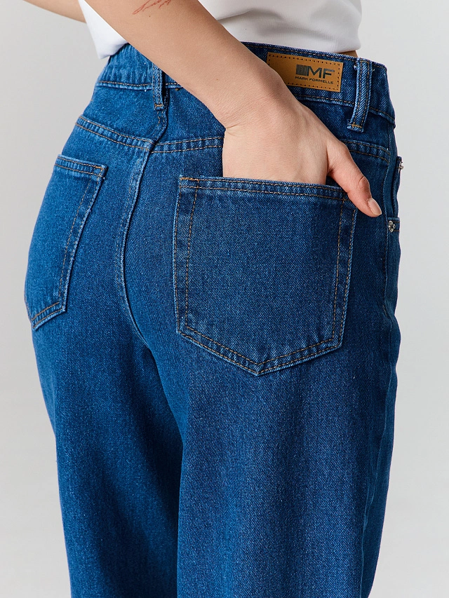 Джинсы женские wide leg темно-синие - 9