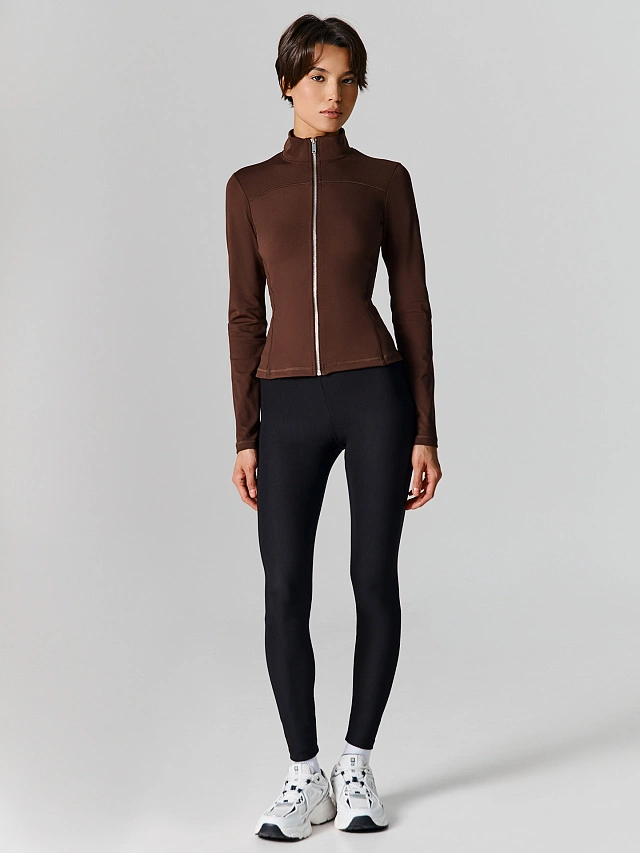 Рашгард спортивный женский на молнии коричневый - 3